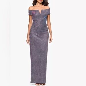 ✨XSCAPE Women's Glitter Off-The-Shoulder Long Sheath Dress✨